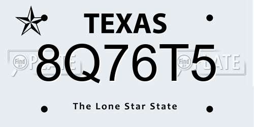 8Q76T5 Texas License Plate