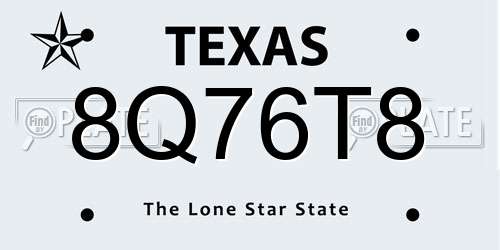 8Q76T8 Texas License Plate
