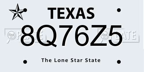 8Q76Z5 Texas License Plate