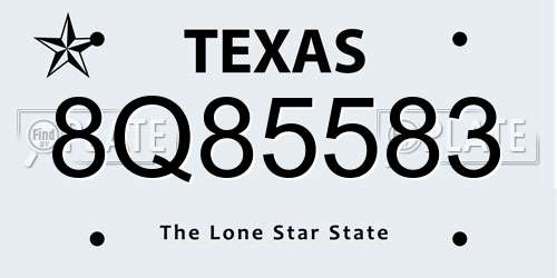 8Q85583 Texas License Plate