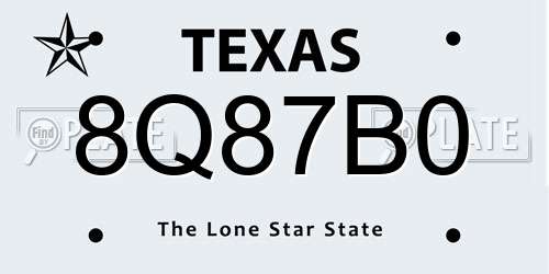 8Q87B0 Texas License Plate