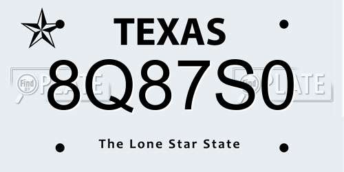 8Q87S0 Texas License Plate