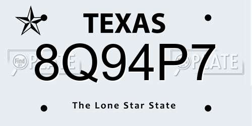 8Q94P7 Texas License Plate