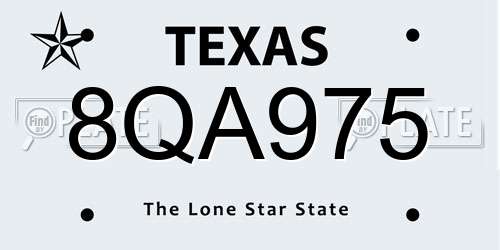 8QA975 Texas License Plate