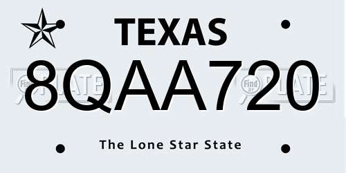 8QAA720 Texas License Plate