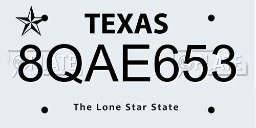 8QAE653 Texas License Plate