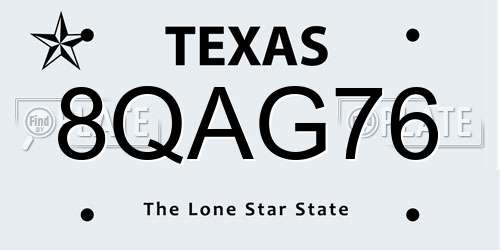 8QAG76 Texas License Plate