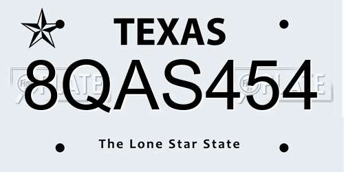 8QAS454 Texas License Plate
