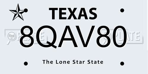 8QAV80 Texas License Plate