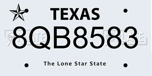 8QB8583 Texas License Plate