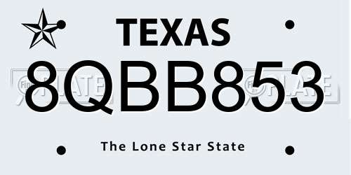 8QBB853 Texas License Plate