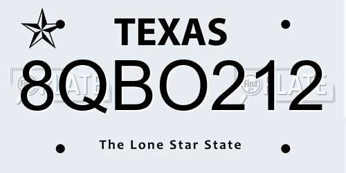 8QBO212 Texas License Plate