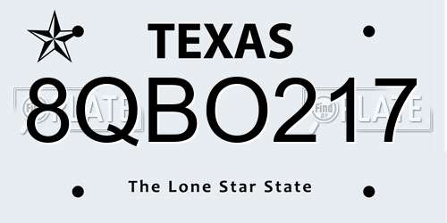8QBO217 Texas License Plate