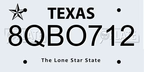 8QBO712 Texas License Plate