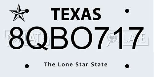 8QBO717 Texas License Plate