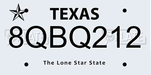 8QBQ212 Texas License Plate
