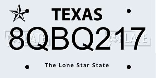 8QBQ217 Texas License Plate