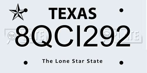 8QCI292 Texas License Plate