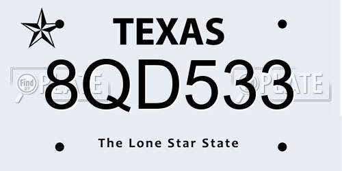 8QD533 Texas License Plate