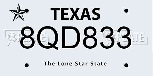 8QD833 Texas License Plate