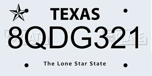 8QDG321 Texas License Plate