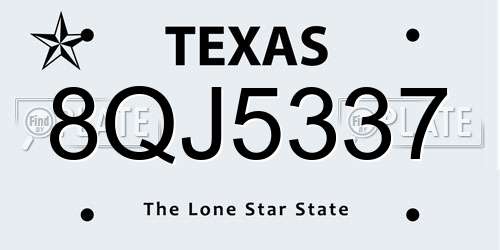 8QJ5337 Texas License Plate
