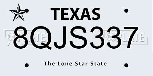 8QJS337 Texas License Plate