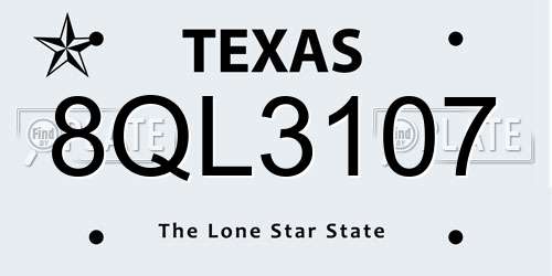 8QL3107 Texas License Plate