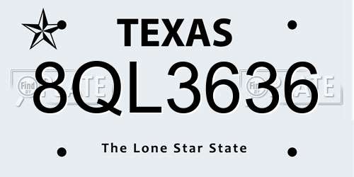 8QL3636 Texas License Plate