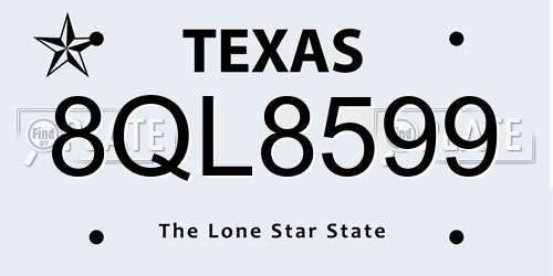 8QL8599 Texas License Plate
