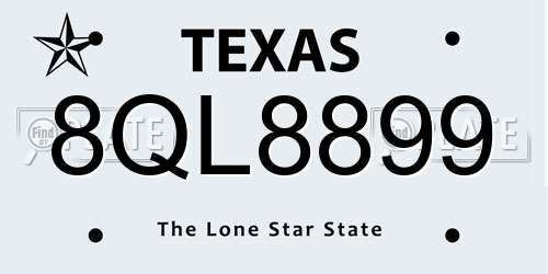 8QL8899 Texas License Plate