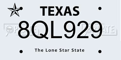 8QL929 Texas License Plate