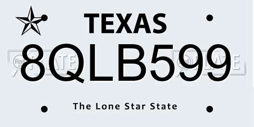 8QLB599 Texas License Plate