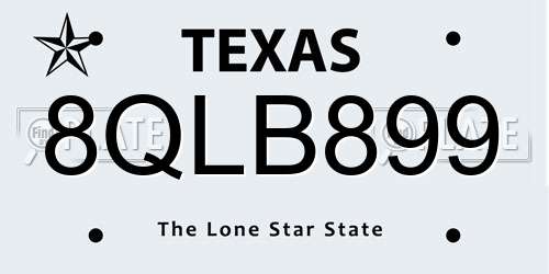 8QLB899 Texas License Plate