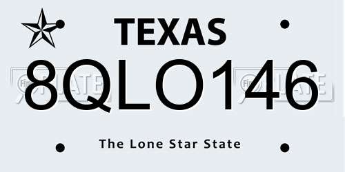8QLO146 Texas License Plate