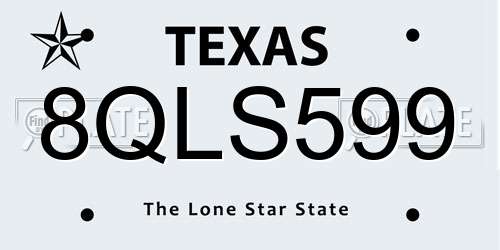 8QLS599 Texas License Plate