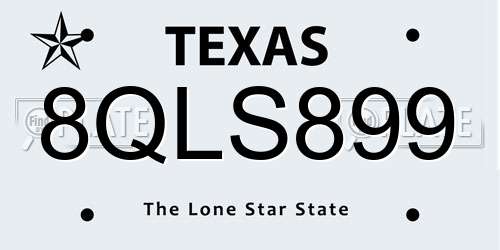 8QLS899 Texas License Plate