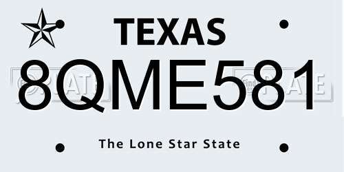 8QME581 Texas License Plate
