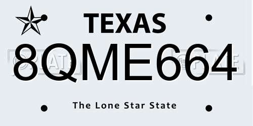 8QME664 Texas License Plate