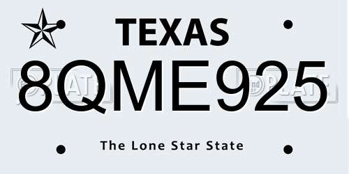 8QME925 Texas License Plate