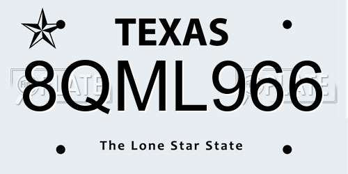 8QML966 Texas License Plate