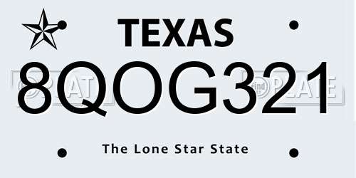 8QOG321 Texas License Plate