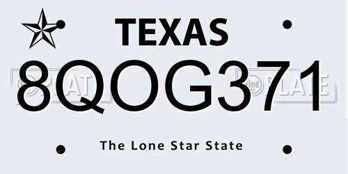 8QOG371 Texas License Plate