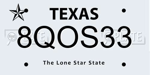 8QOS33 Texas License Plate