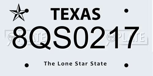 8QS0217 Texas License Plate