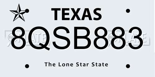 8QSB883 Texas License Plate