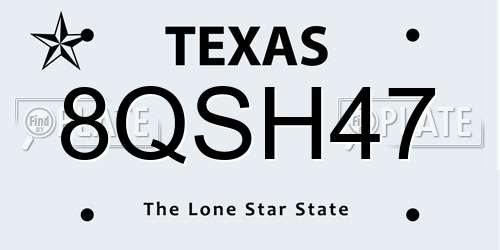 8QSH47 Texas License Plate