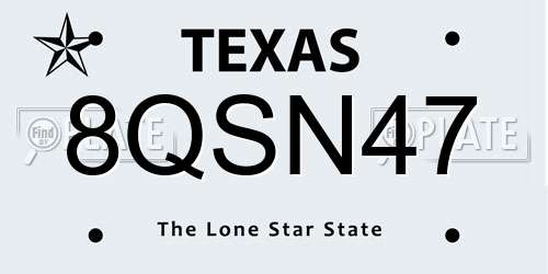 8QSN47 Texas License Plate