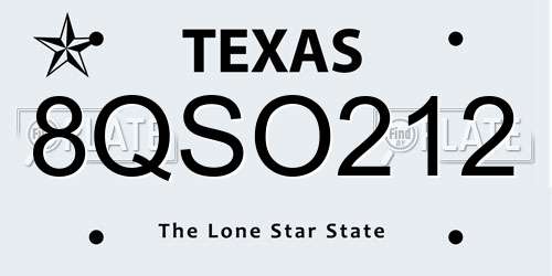 8QSO212 Texas License Plate