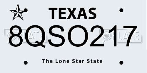 8QSO217 Texas License Plate